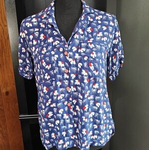 Anthropologie Blue Floral Button-Down Blouse Size S